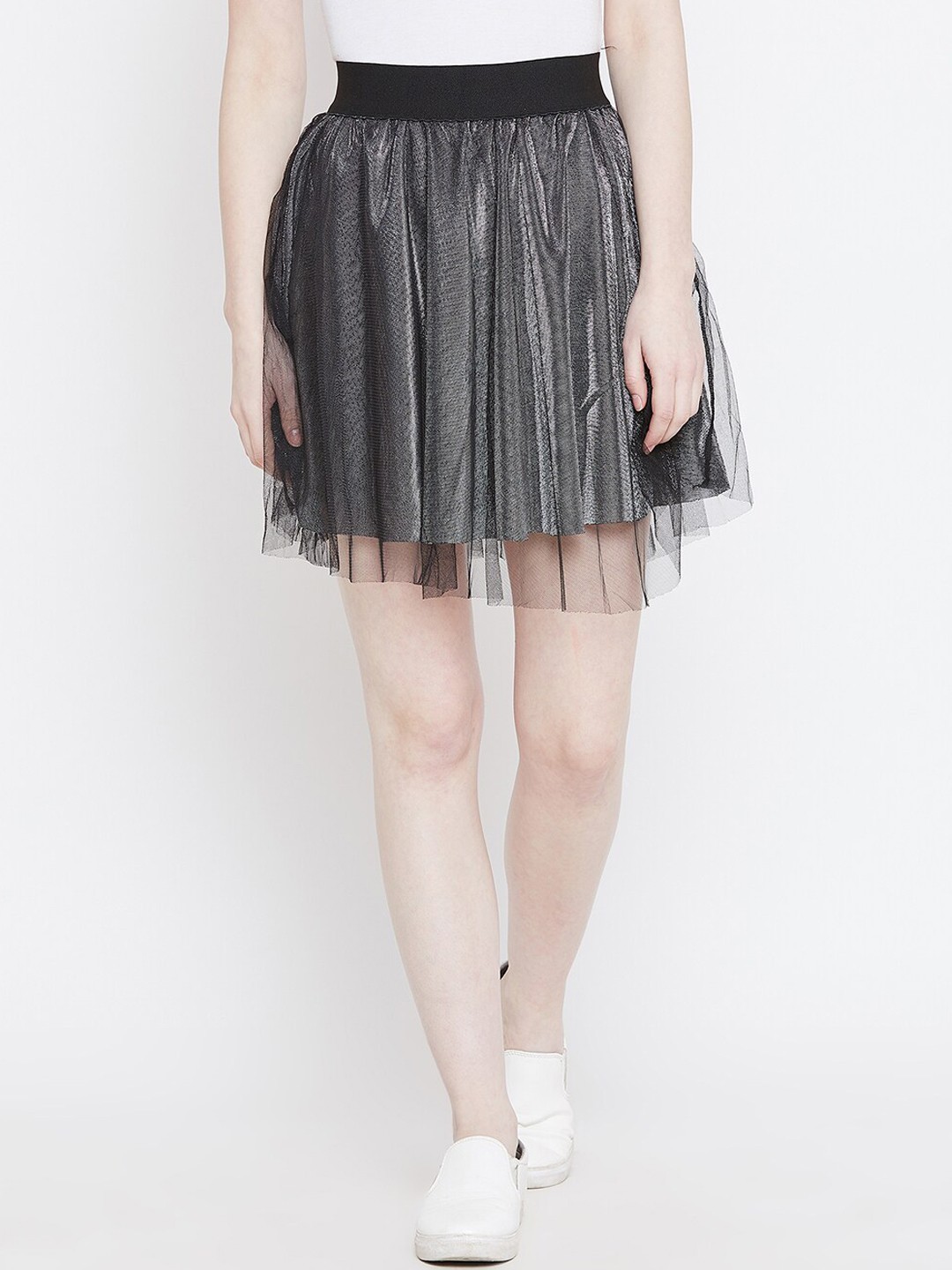

Camey Women Silver & Black Solid Mini Flared Skirt