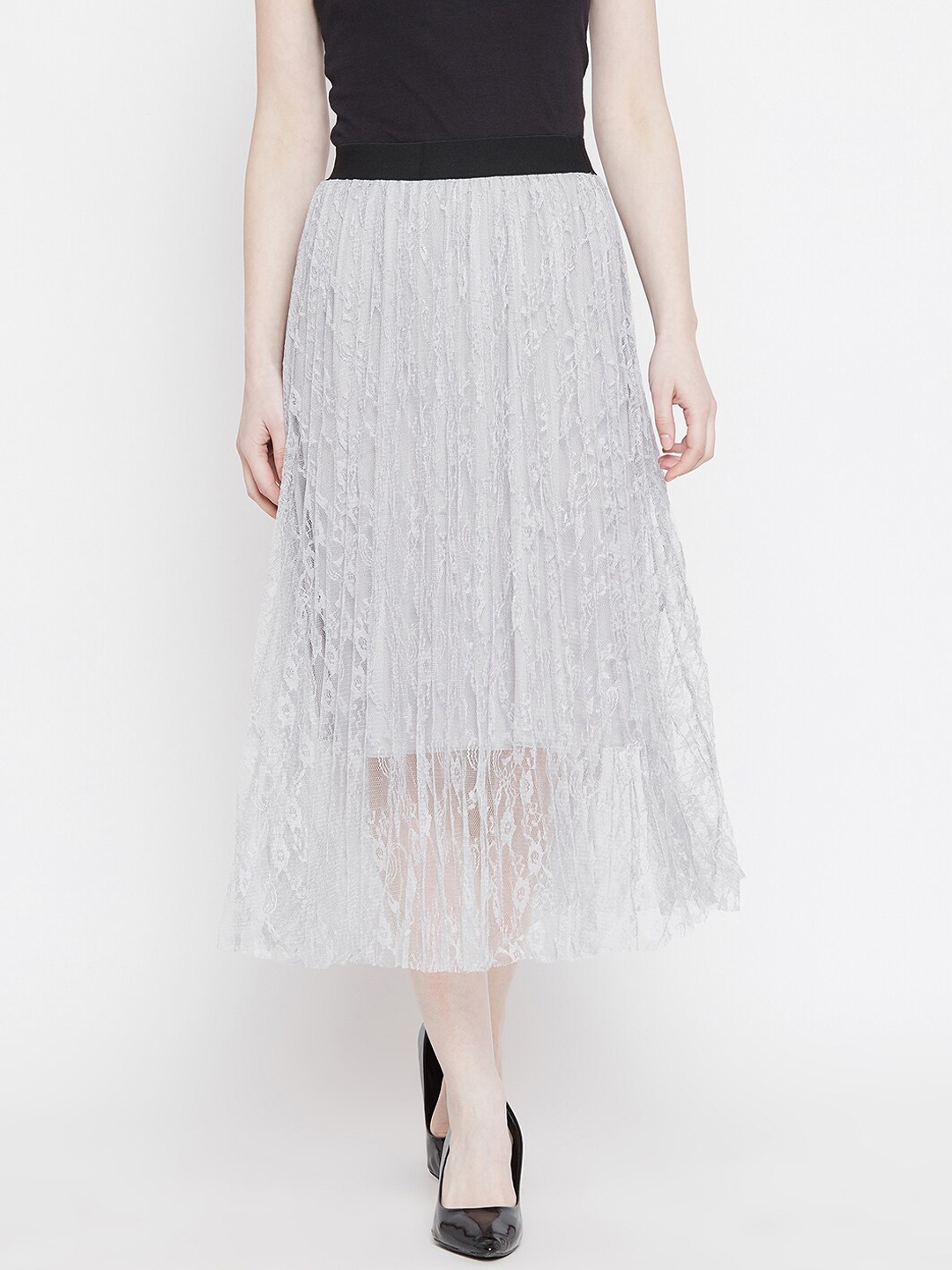 

Camey Women Grey Midi A-Line Net Skirt