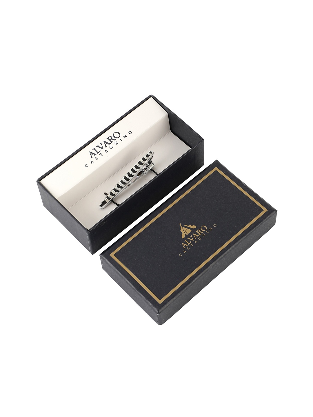 

Alvaro Castagnino Men Silver-Toned & Black Embellished Tie Pin