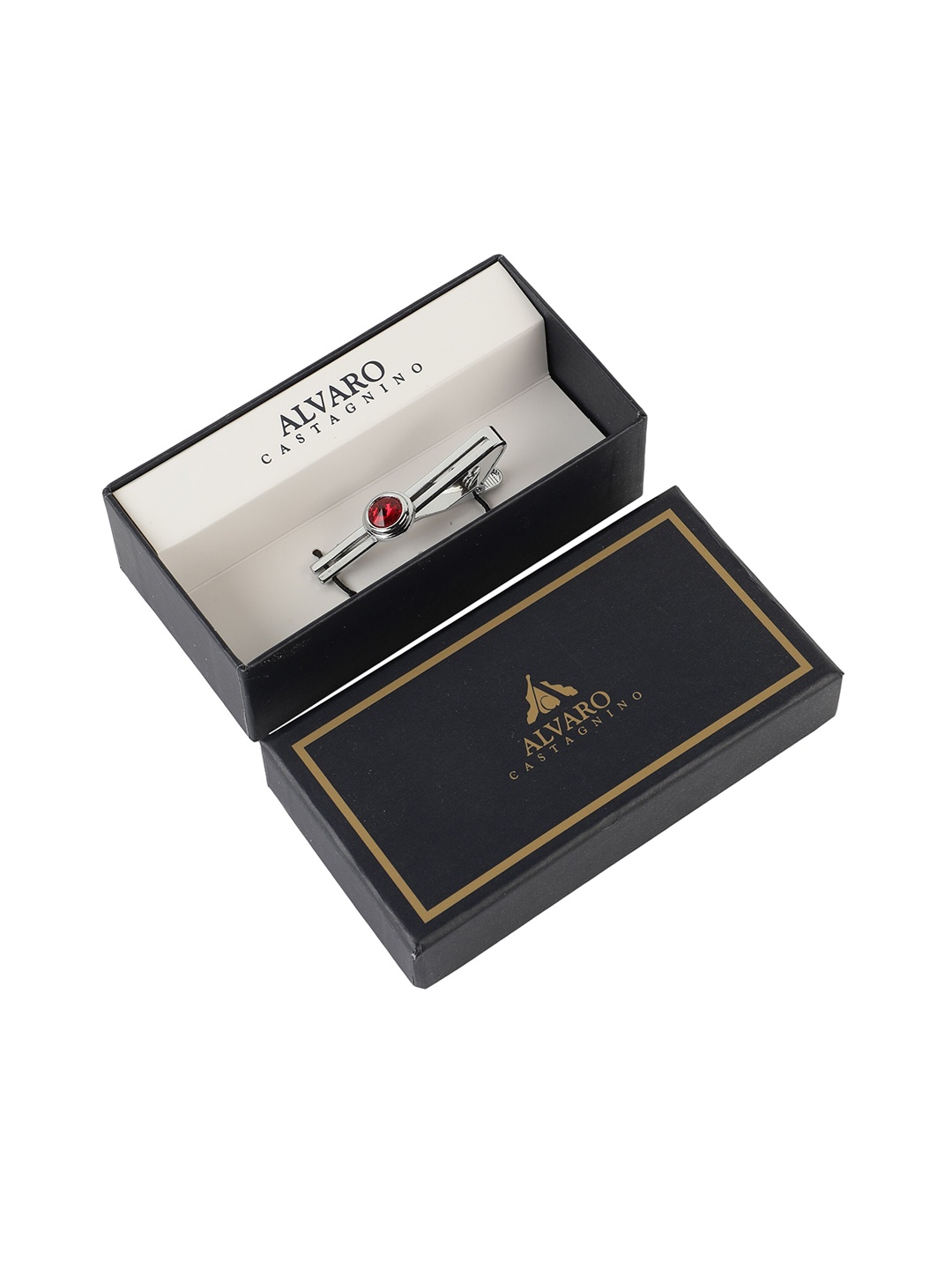 

Alvaro Castagnino Men Silver-Toned & Red Stone-Studded Brooch