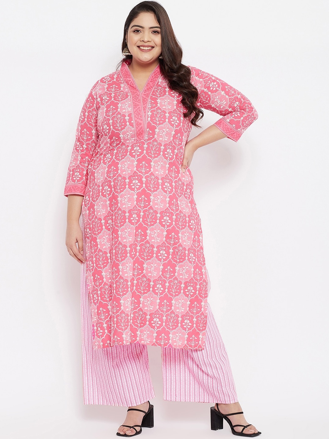 

Tissu Women Pink Printed Pure Cotton Kurta with Palazzos