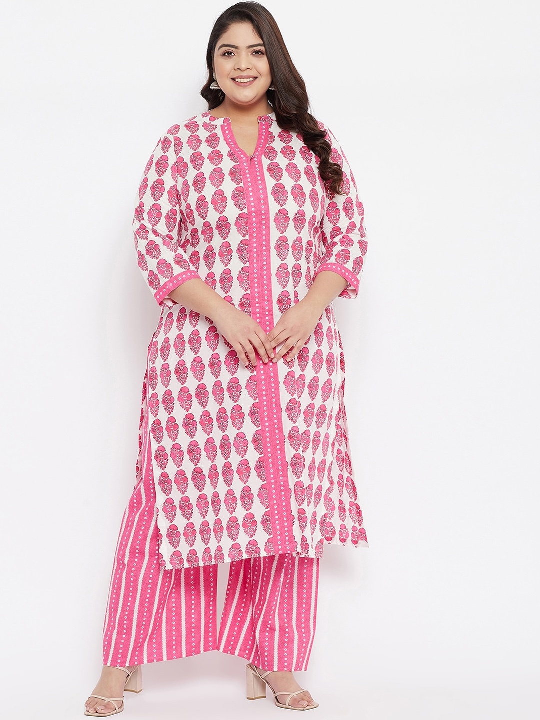 

Tissu Women White Printed Pure Cotton Kurta with Palazzos