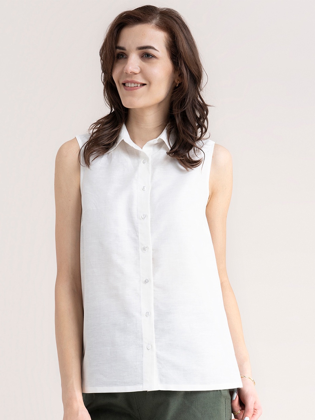 

FableStreet Women White Comfort Semi Sheer Boxy Formal Shirt
