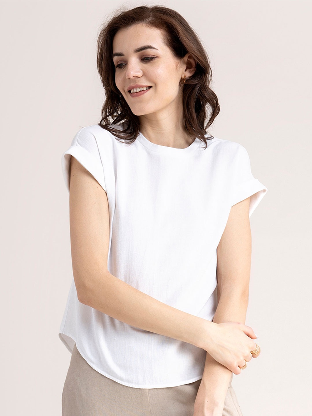 

FableStreet White Solid Pure Cotton Top