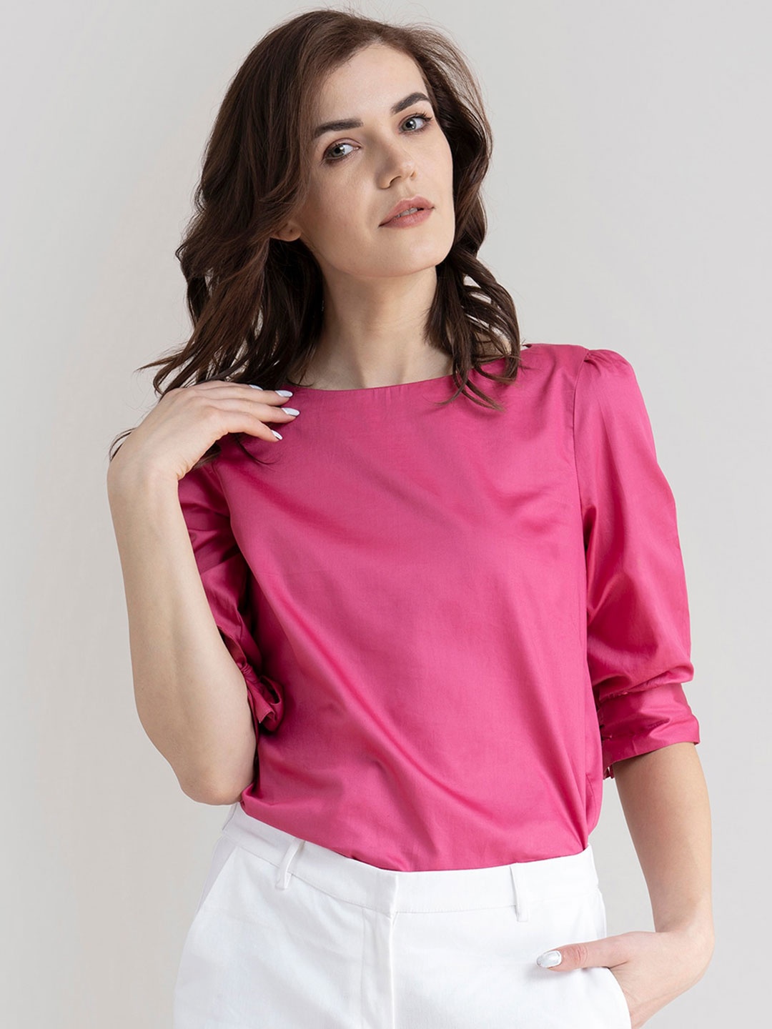 

FableStreet Fuchsia Tie Up Sleeve Top