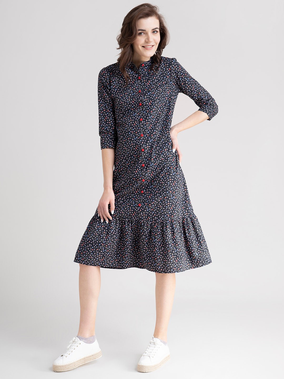 

FableStreet Black Floral Cotton Shirt Dress