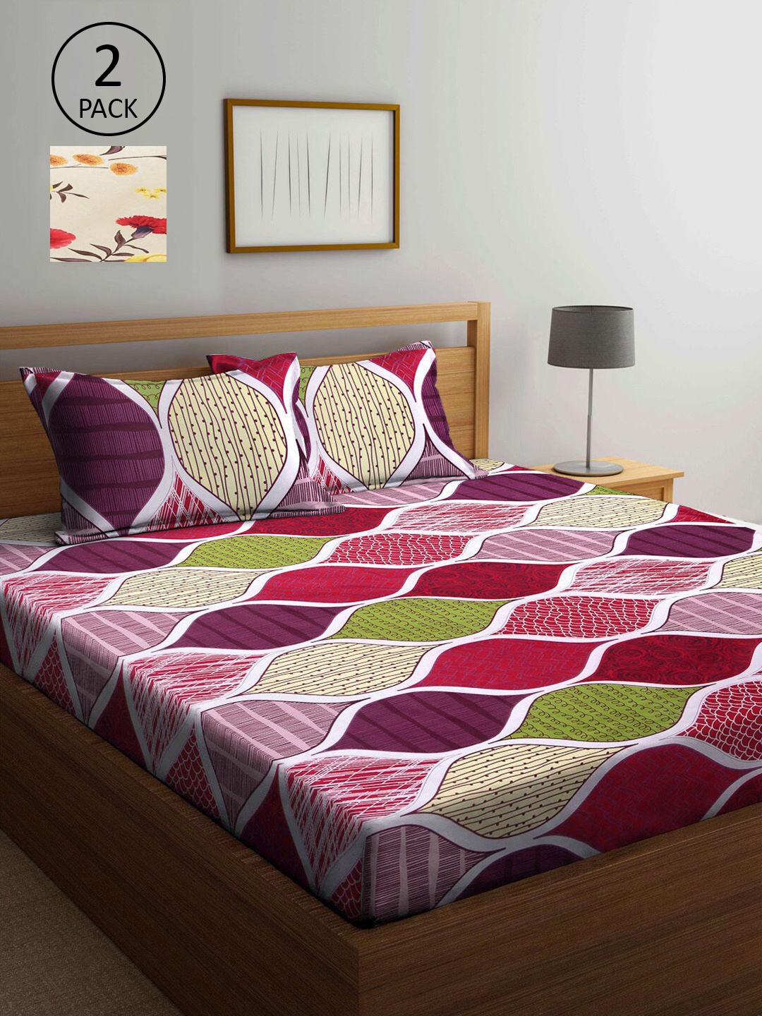 

KLOTTHE Multicoloured Geometric 210 TC 2 King Bedsheet with 4 Pillow Covers, Multi