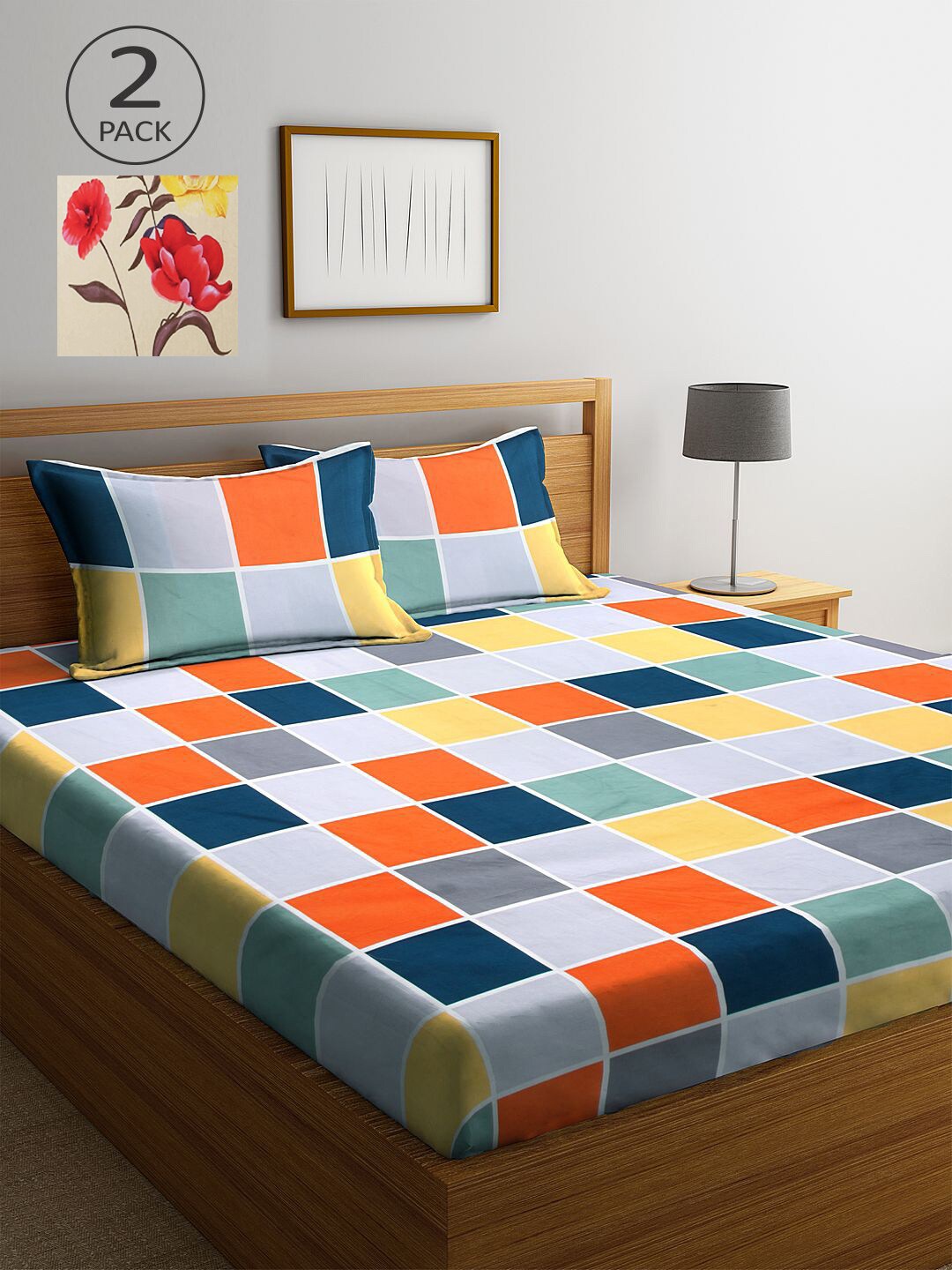 

KLOTTHE Multicoloured Geometric 210 TC 2 King Bedsheet with 4 Pillow Covers, Multi