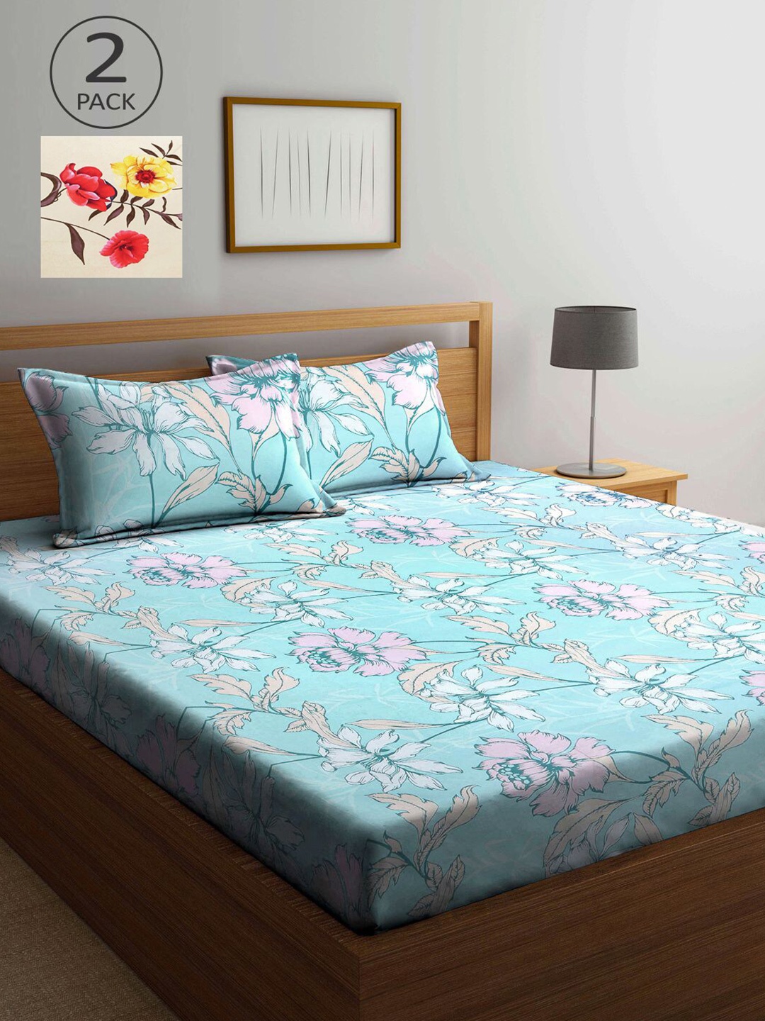 

KLOTTHE Multicoloured Floral 210 TC 2 King Bedsheet with 4 Pillow Covers, Multi