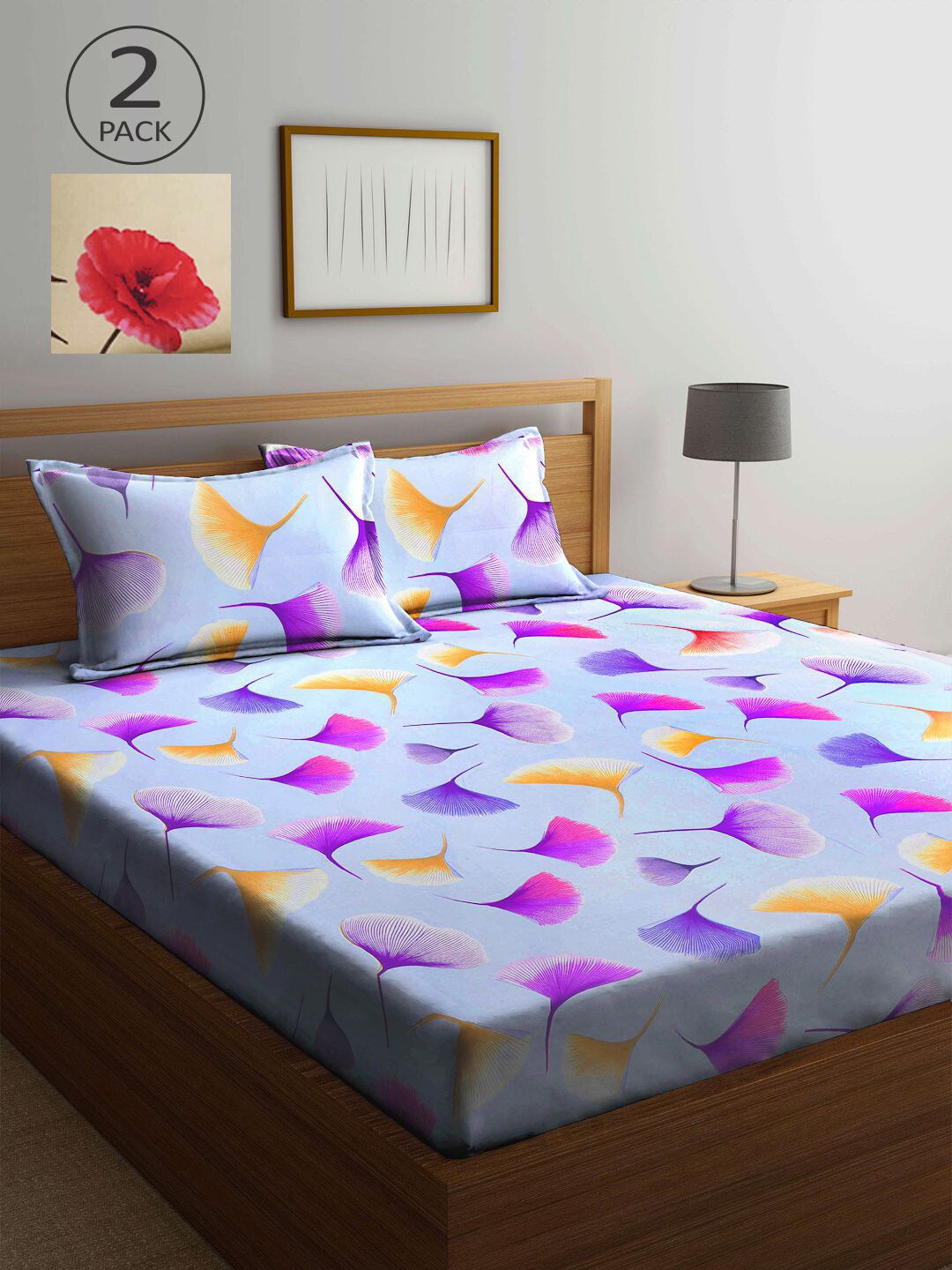 

KLOTTHE Blue & Cream-Coloured Floral 210 TC 2 King Bedsheet with 4 Pillow Covers