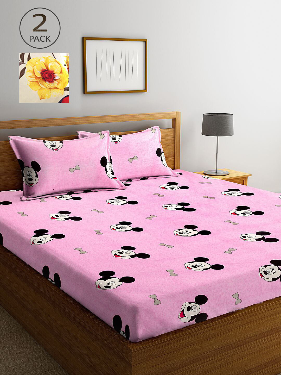 

KLOTTHE Pink & Beige Cartoon Characters 210 TC 2 King Bedsheet with 4 Pillow Covers