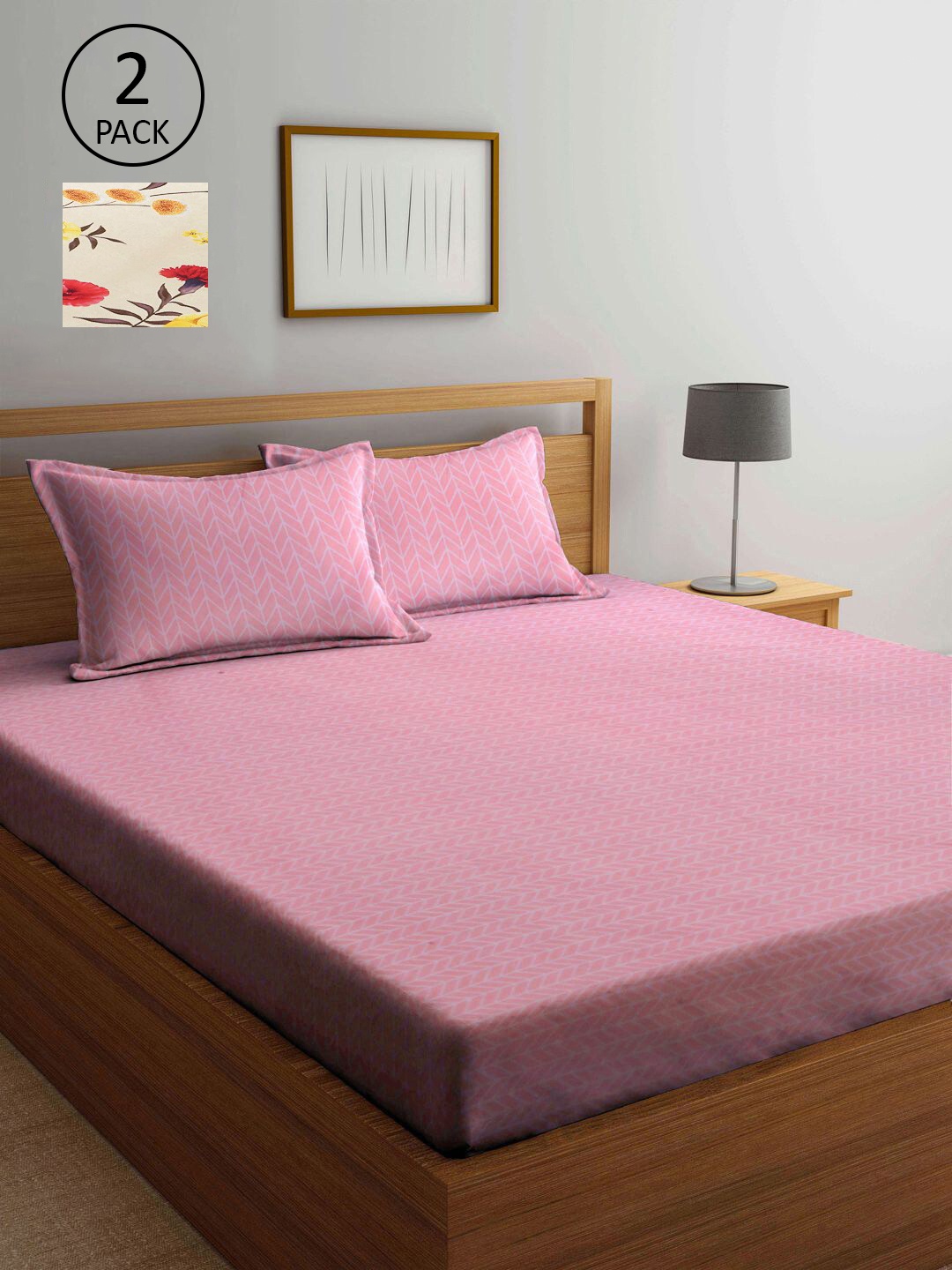 

KLOTTHE Pink & Cream-Coloured Floral 210 TC 2 King Bedsheet with 4 Pillow Covers