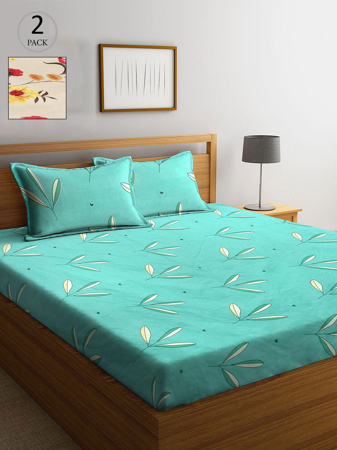 

KLOTTHE Sea Green & Beige Floral 210 TC 2 King Bedsheet with 4 Pillow Covers