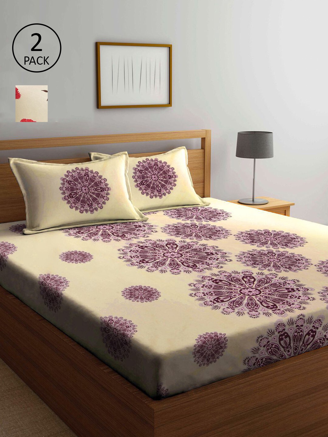

KLOTTHE Cream-Coloured Geometric 210 TC 2 King Bedsheet with 4 Pillow Covers