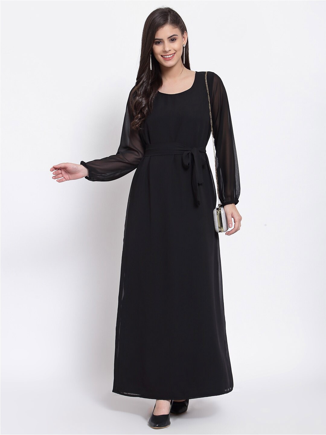 

Just Wow Black Georgette Formal Maxi Dress