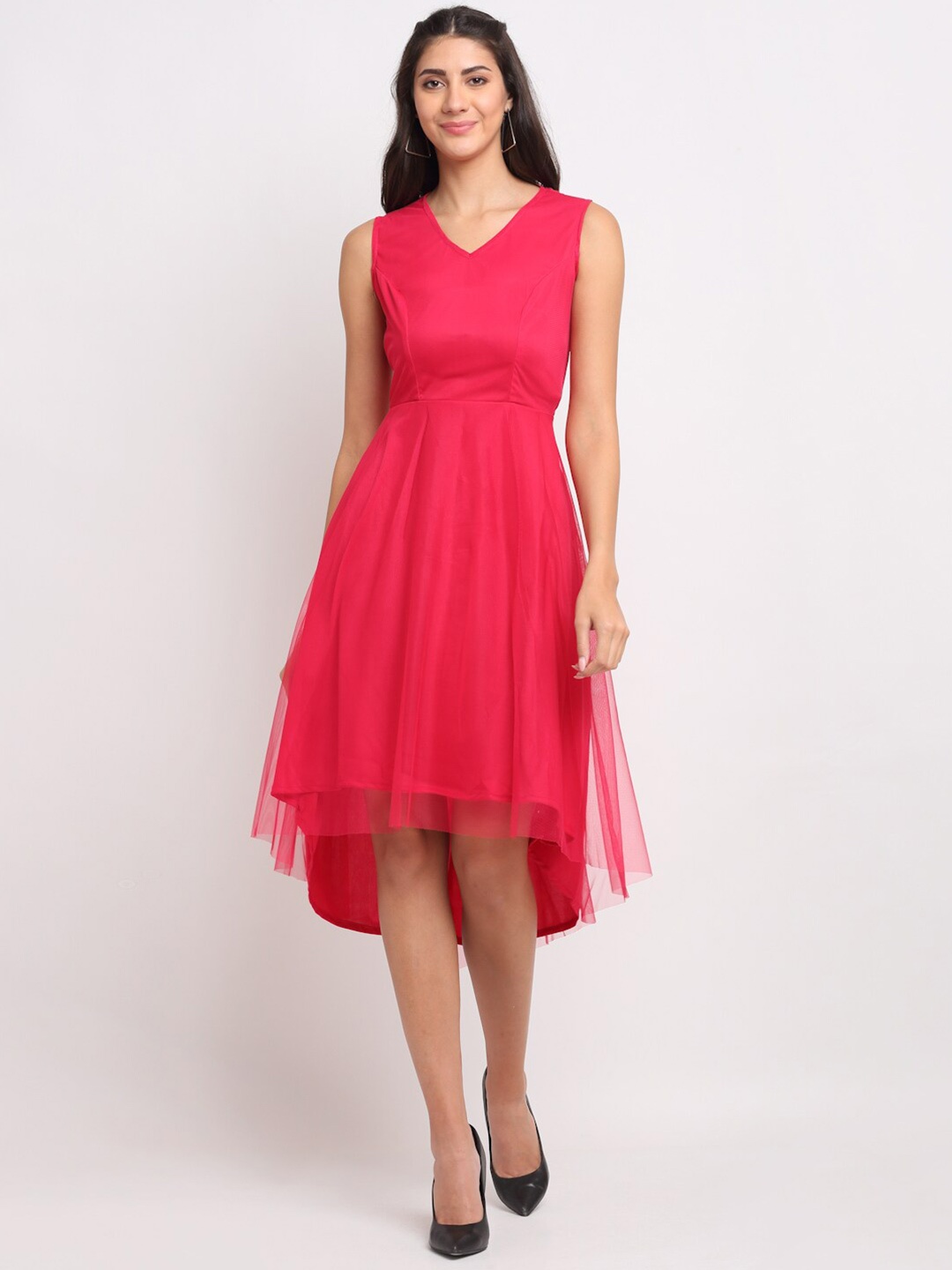

Just Wow Pink Net Midi Dress