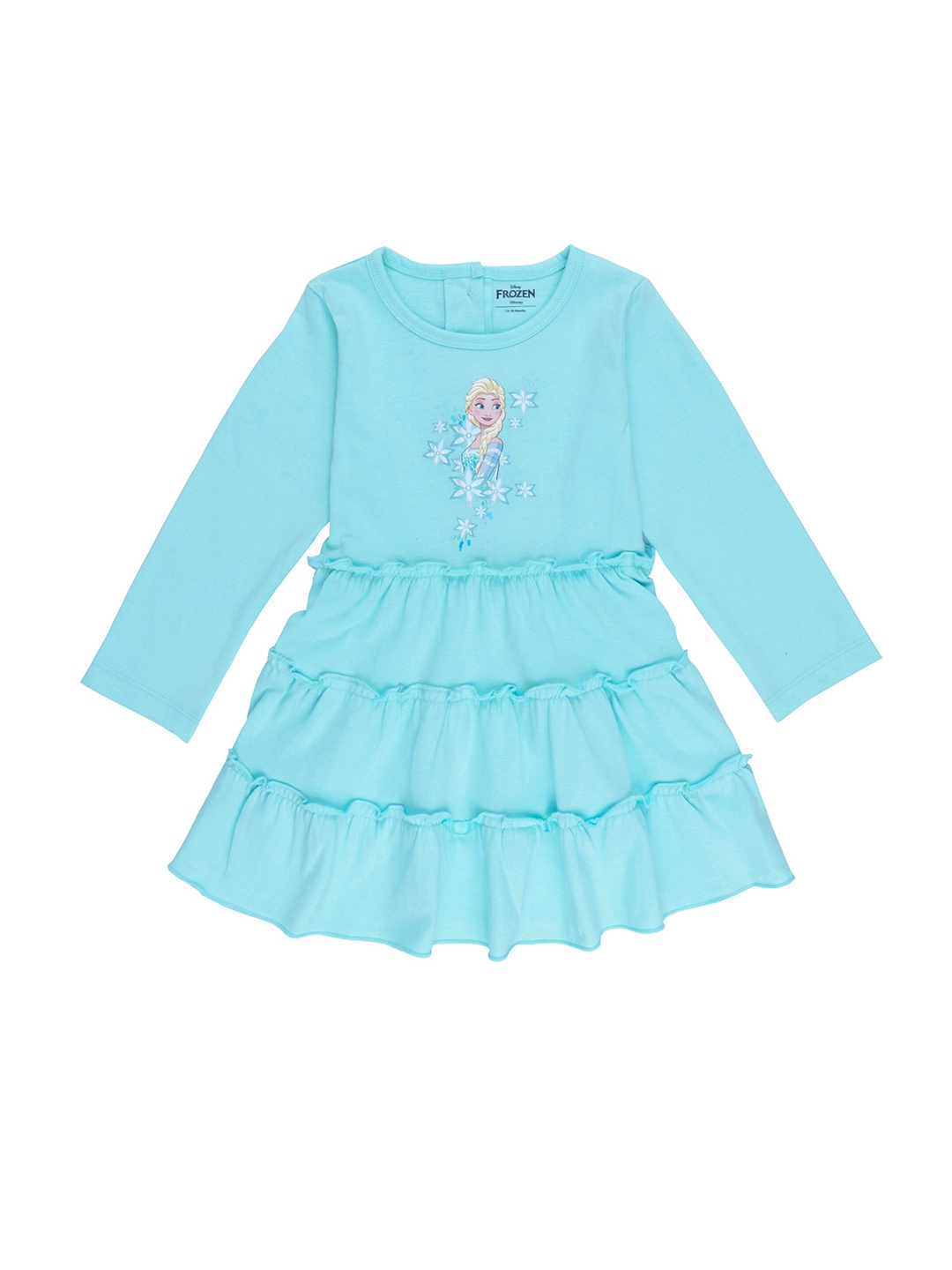 

Disney Turquoise Blue Frozen Griphic Printed Blue Cotton Fit & Flared Dress