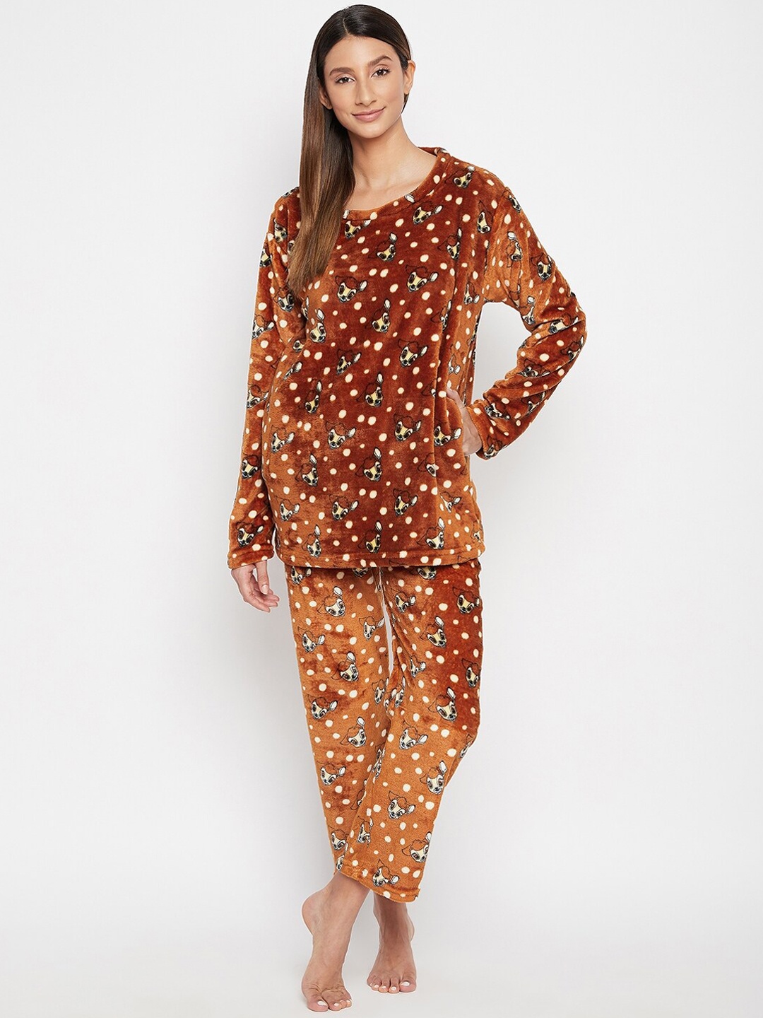 

Camey Women Mustard & Cream-Coloured Printed Night suit