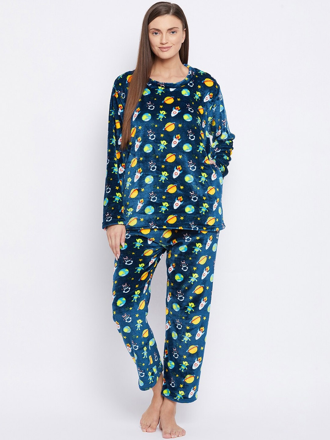 

Camey Women Teal Blue & Yellow Printed Night suit