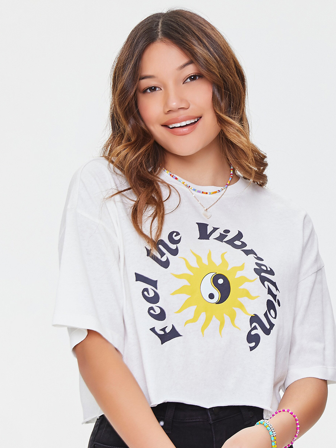 

FOREVER 21 Women White Printed Cotton T-shirt
