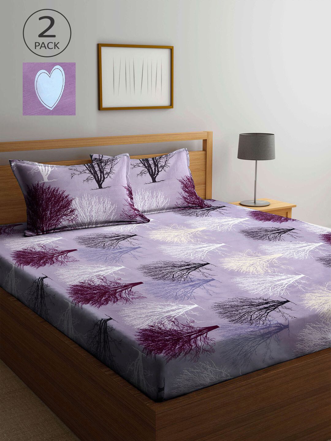 

KLOTTHE Lavender & Purple Floral 210 TC 2 King Bedsheet with 4 Pillow Covers
