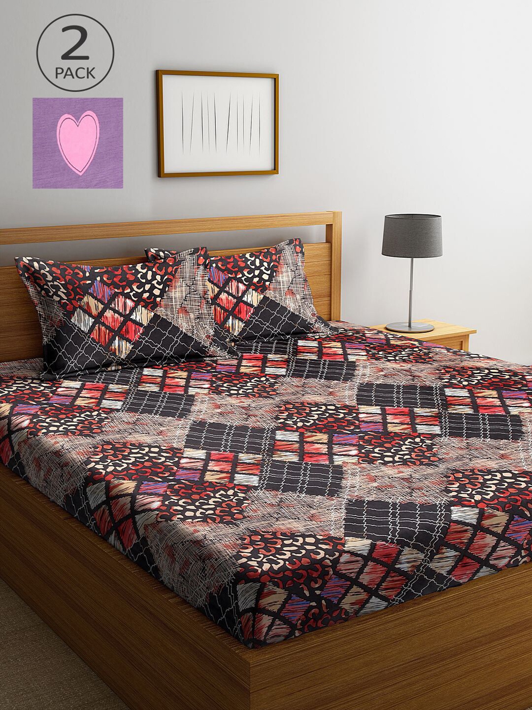 

KLOTTHE Brown & Navy Blue Geometric 210 TC 2 King Bedsheet with 4 Pillow Covers