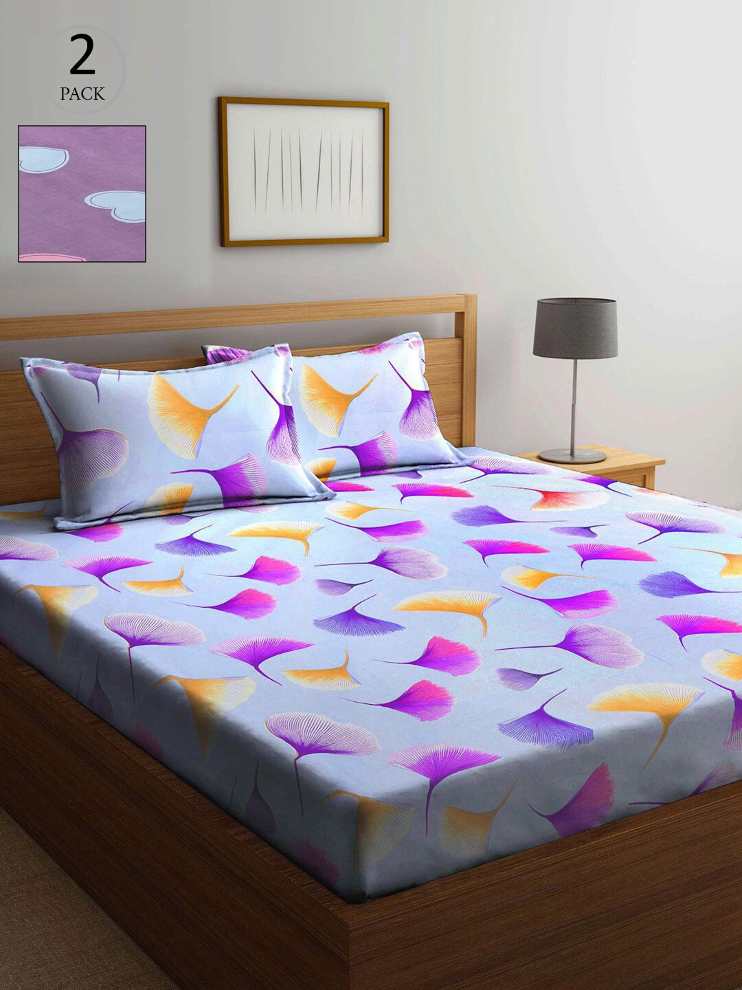 

KLOTTHE Blue & Purple Floral 210 TC 2 King Bedsheet with 4 Pillow Covers
