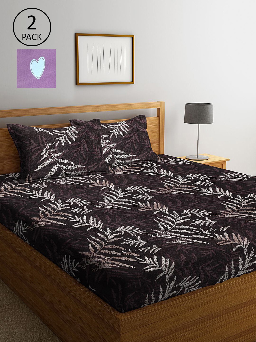 

KLOTTHE Black & Brown Floral 210 TC 2 King Bedsheet with 4 Pillow Covers