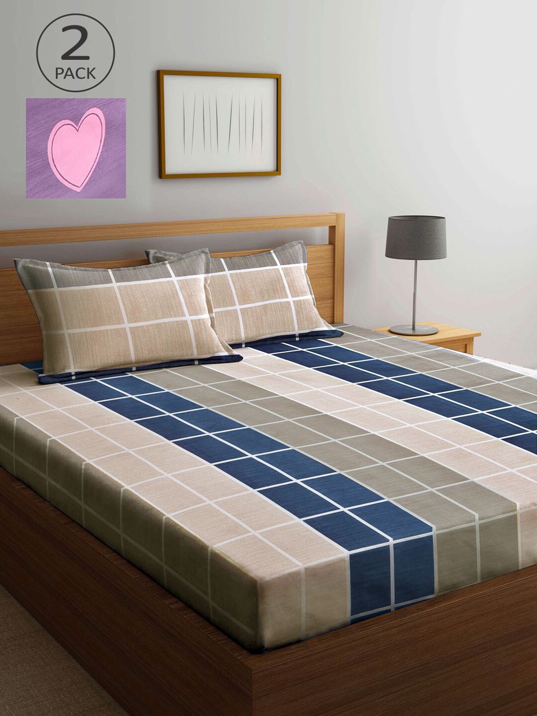 

KLOTTHE Beige & Purple Geometric 210 TC 2 King Bedsheet with 4 Pillow Covers