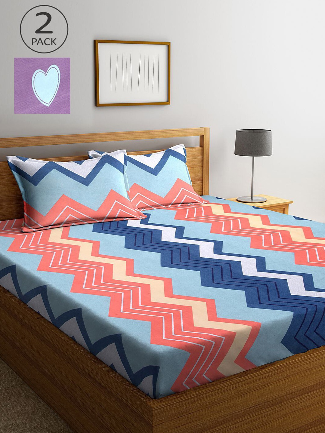 

KLOTTHE Blue & Pink Geometric 210 TC 2 King Bedsheet with 4 Pillow Covers