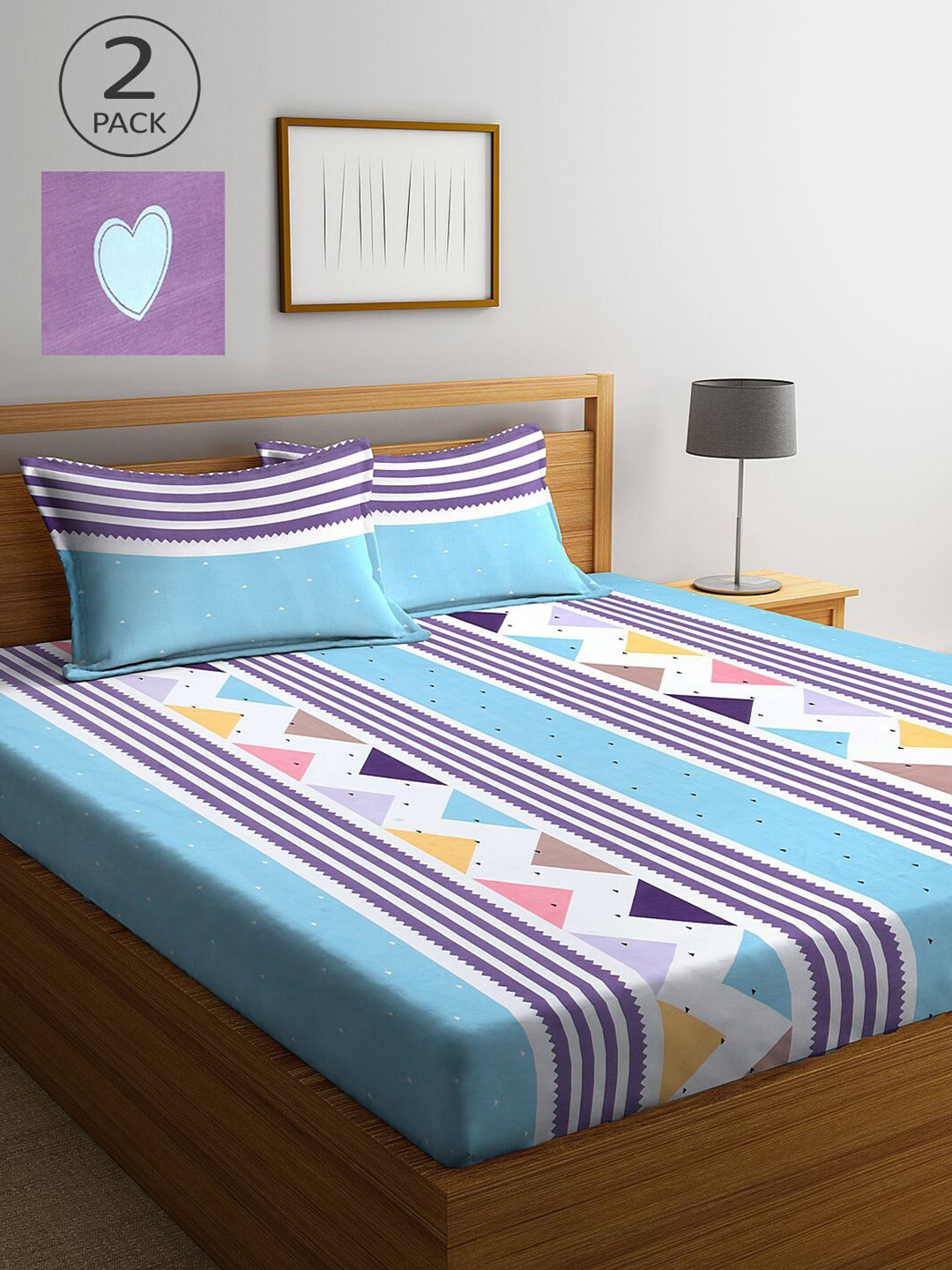 

KLOTTHE Blue & Purple Striped 210 TC 2 King Bedsheet with 4 Pillow Covers