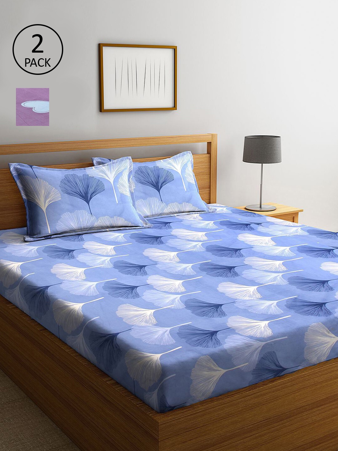

KLOTTHE Blue & Purple Floral 210 TC 2 King Bedsheet with 4 Pillow Covers
