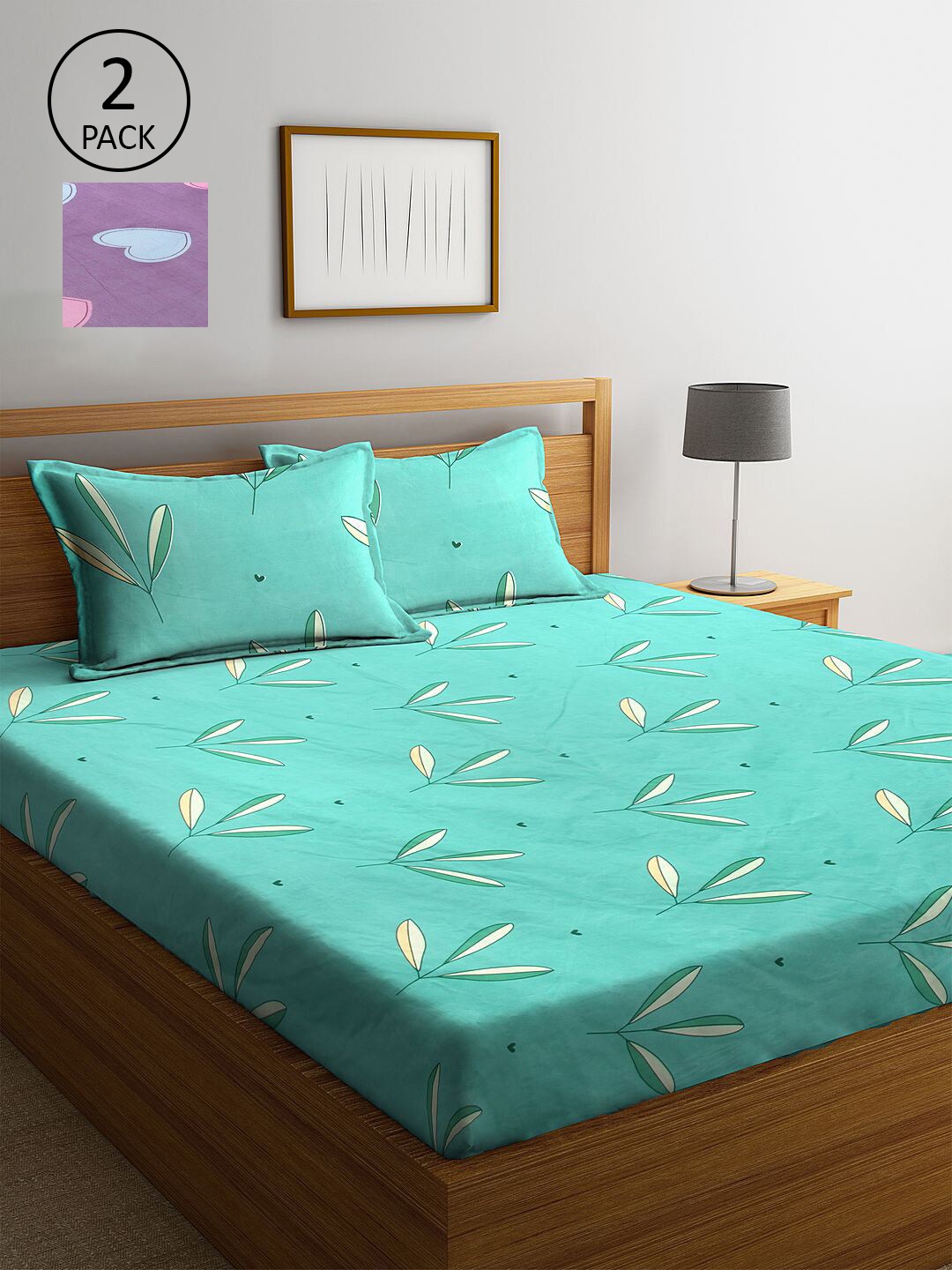 

KLOTTHE Green & Purple Floral 210 TC 2 King Bedsheet with 4 Pillow Covers