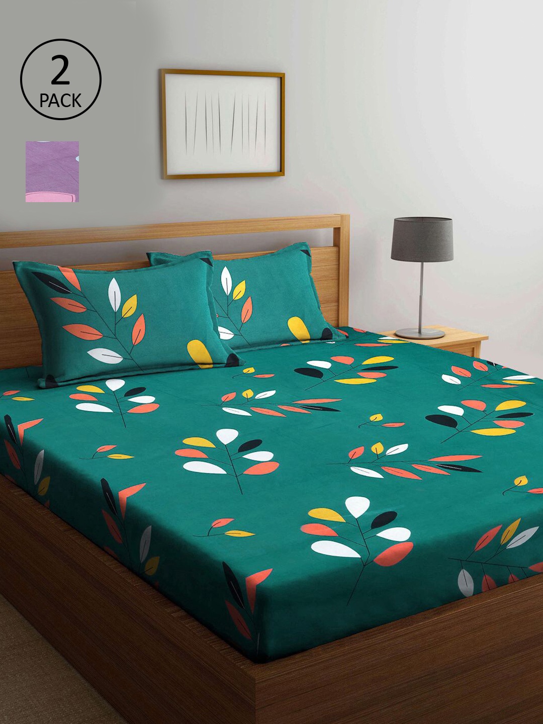 

KLOTTHE Green & Purple Floral 210 TC 2 King Bedsheet with 4 Pillow Covers