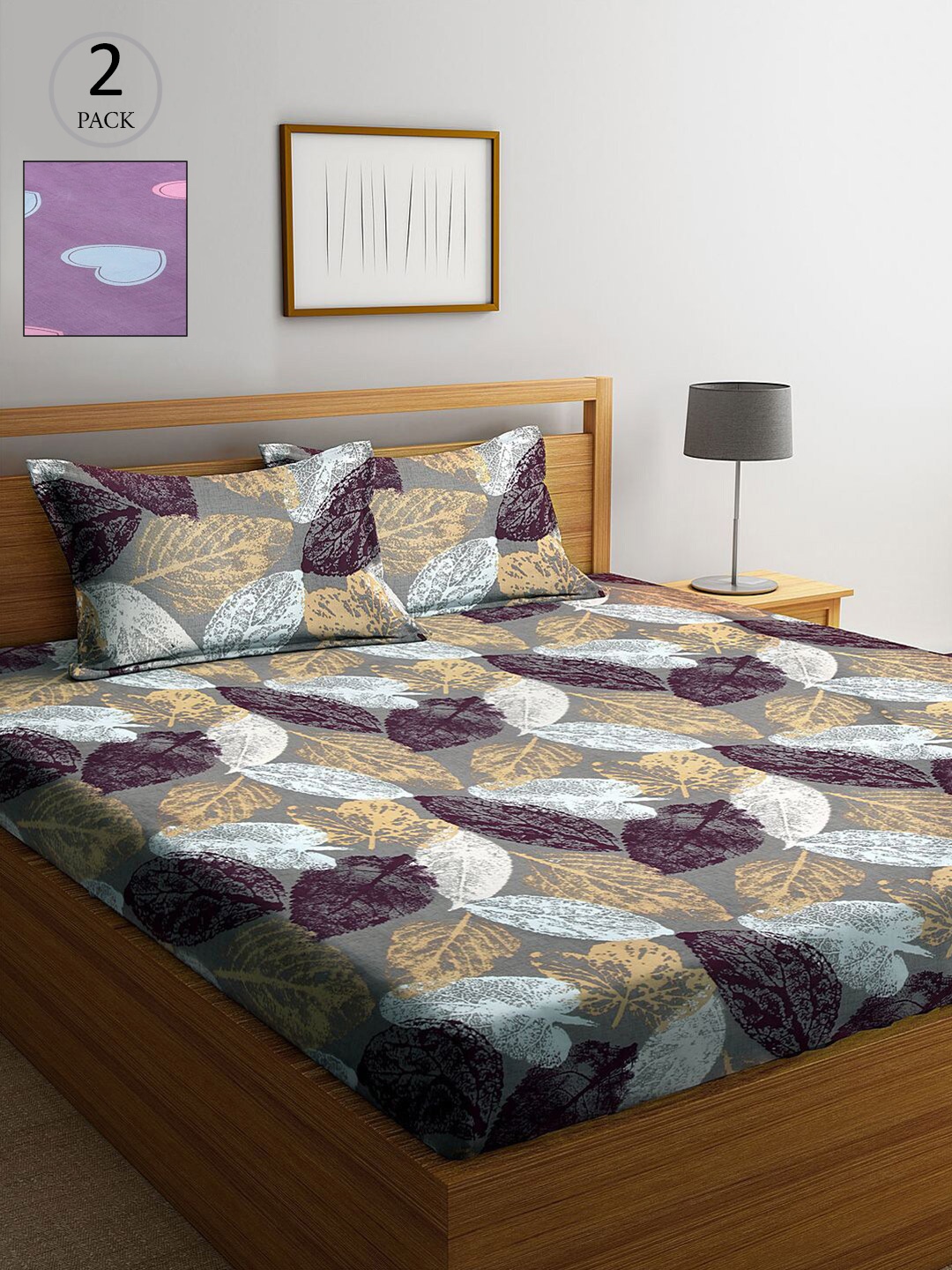 

KLOTTHE Grey & Brown Floral 210 TC 2 King Bedsheet with 4 Pillow Covers