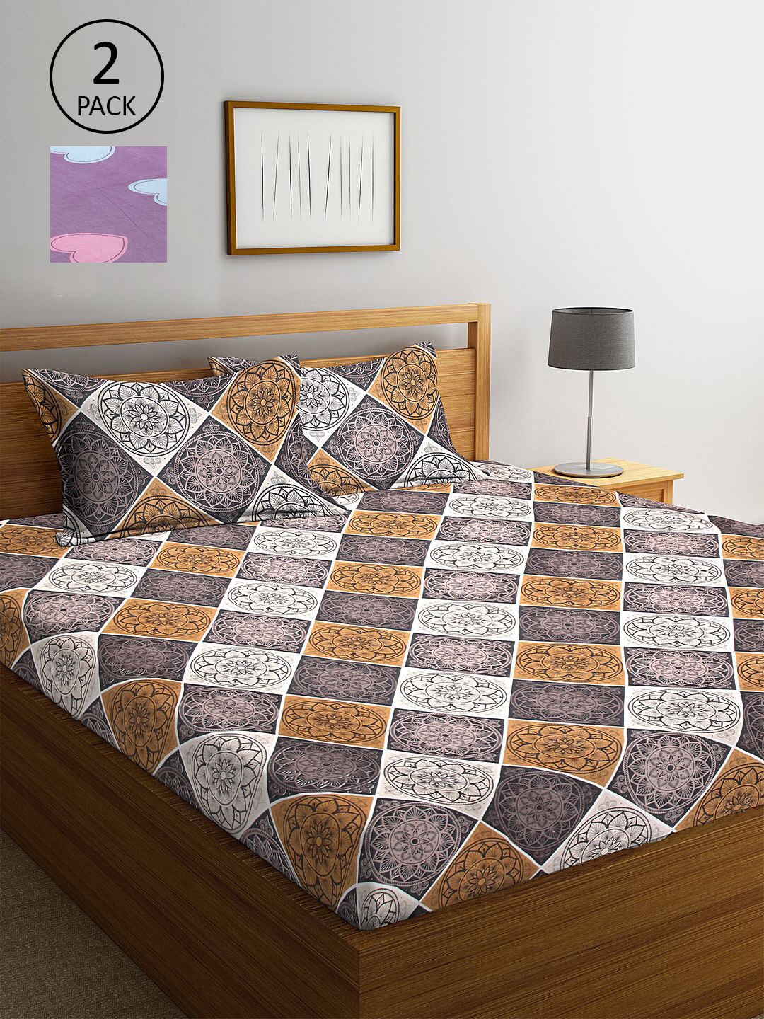 

KLOTTHE Beige & Brown Floral 210 TC 2 King Bedsheet with 4 Pillow Covers