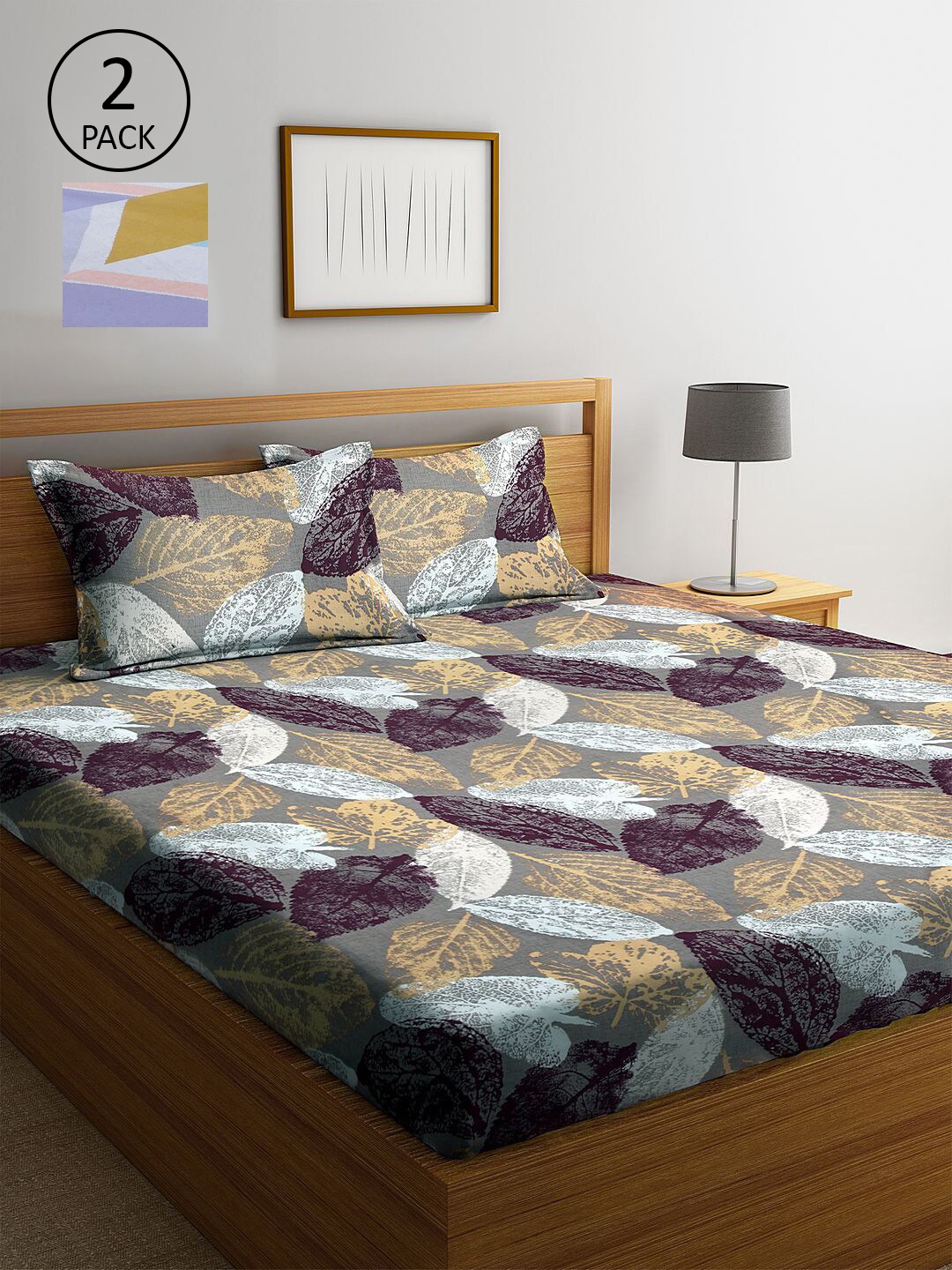 

KLOTTHE Grey & Burgundy Floral 210 TC 2 King Bedsheet with 4 Pillow Covers