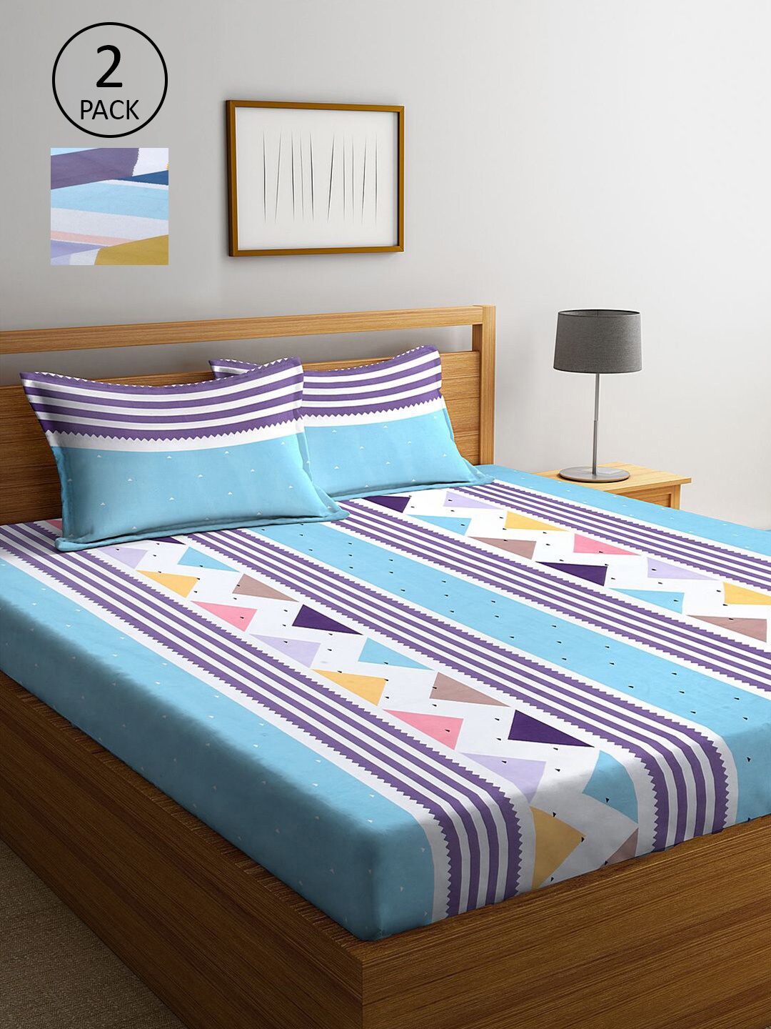 

KLOTTHE Blue & White Striped 210 TC 2 King Bedsheet with 4 Pillow Covers