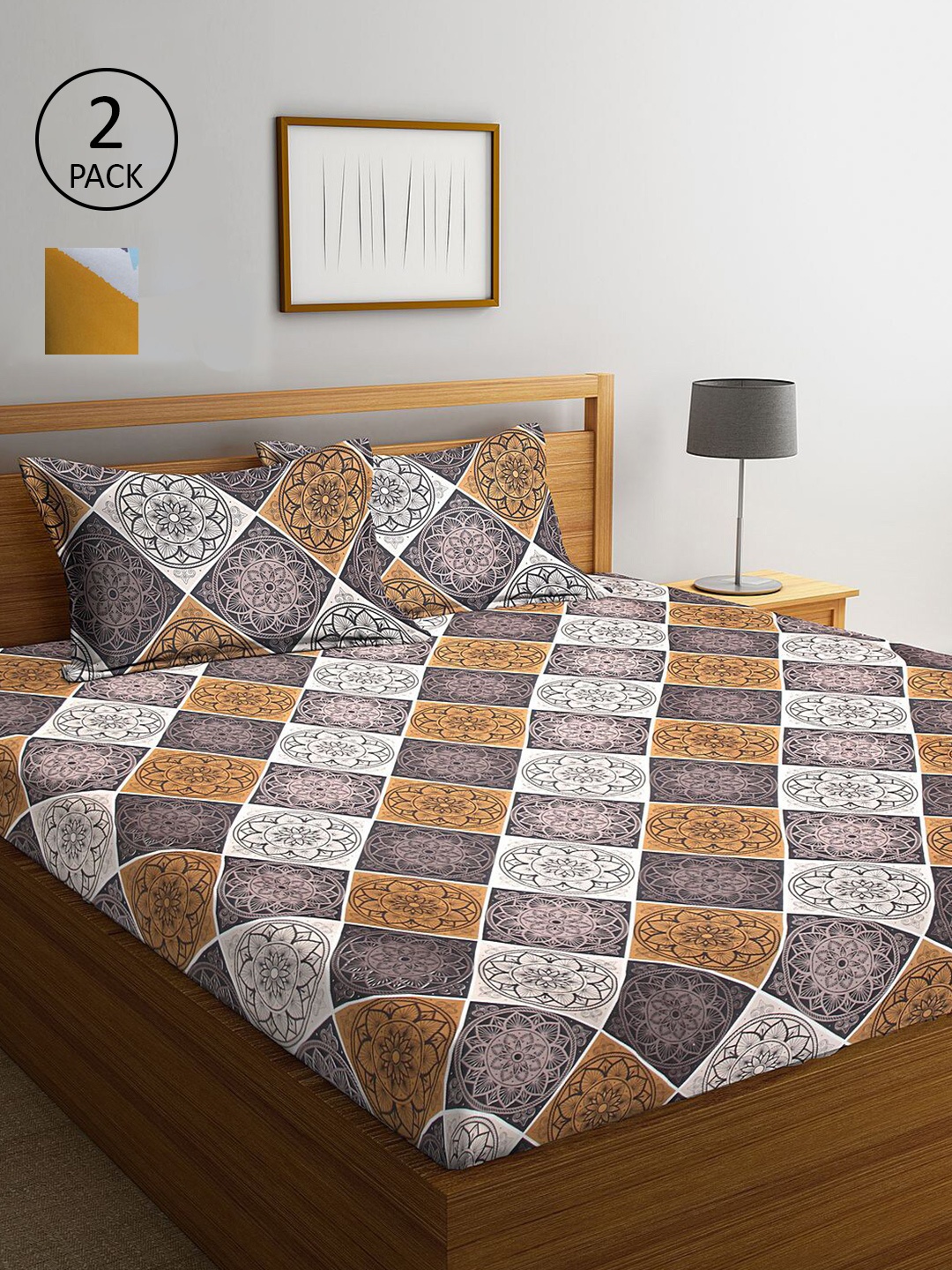 

KLOTTHE Brown & Beige Floral 210 TC 2 King Bedsheet with 4 Pillow Covers