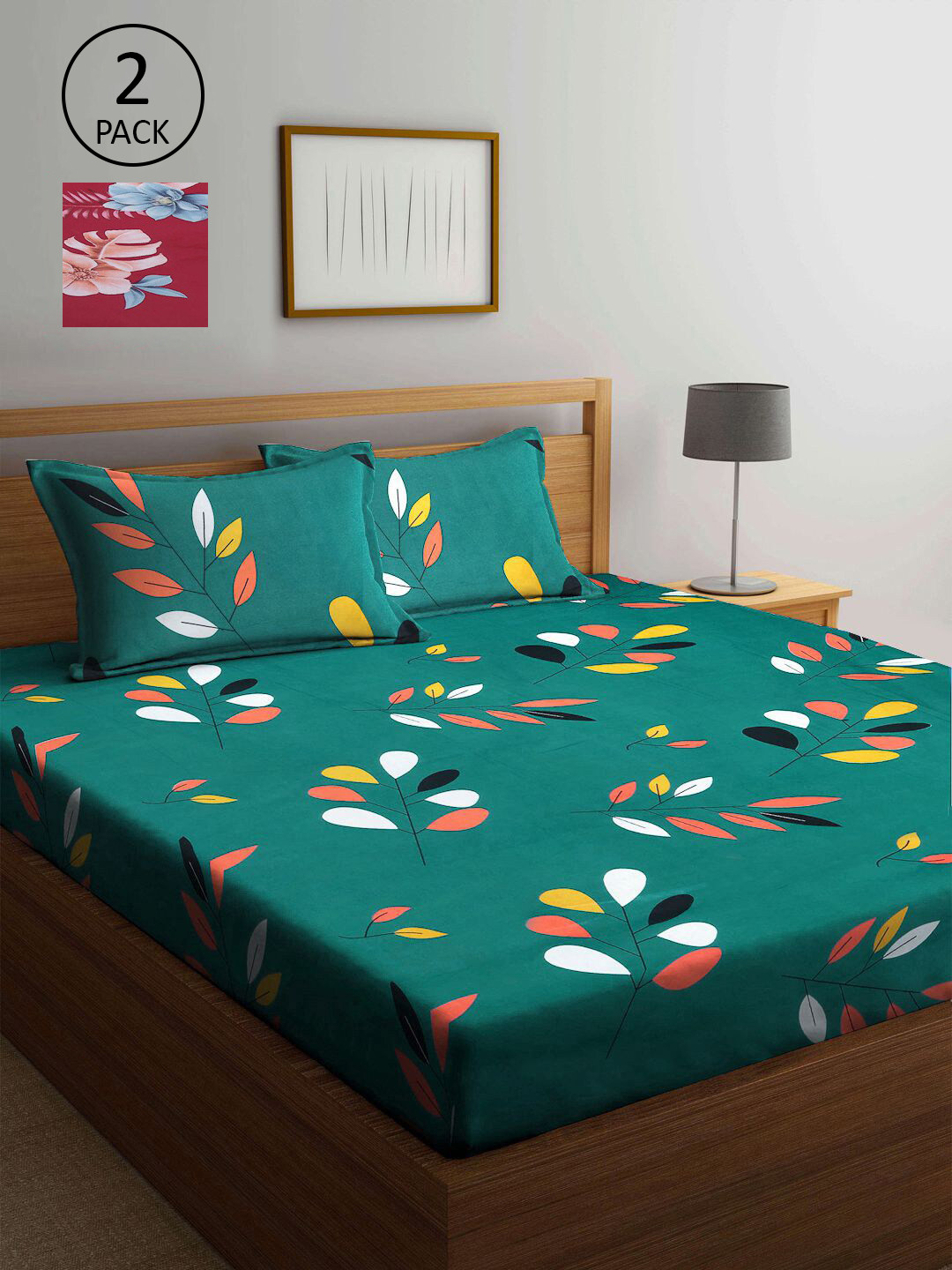 

KLOTTHE Green & Maroon Floral 210 TC 2 King Bedsheet with 4 Pillow Covers