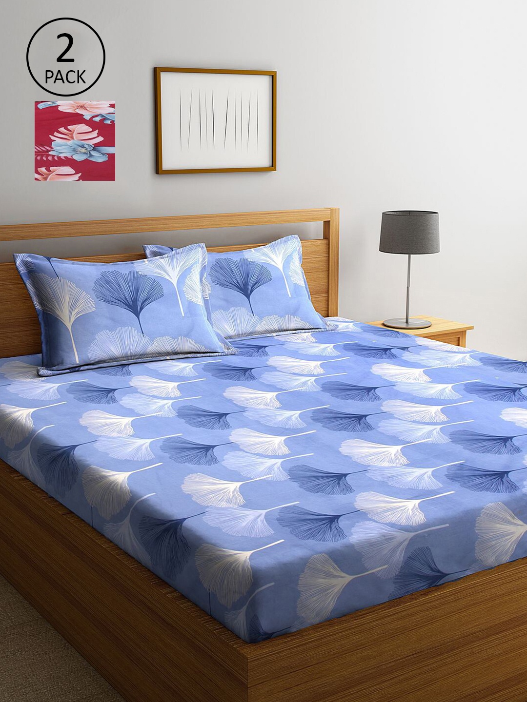 

KLOTTHE Blue & Maroon Floral 210 TC 2 King Bedsheet with 4 Pillow Covers