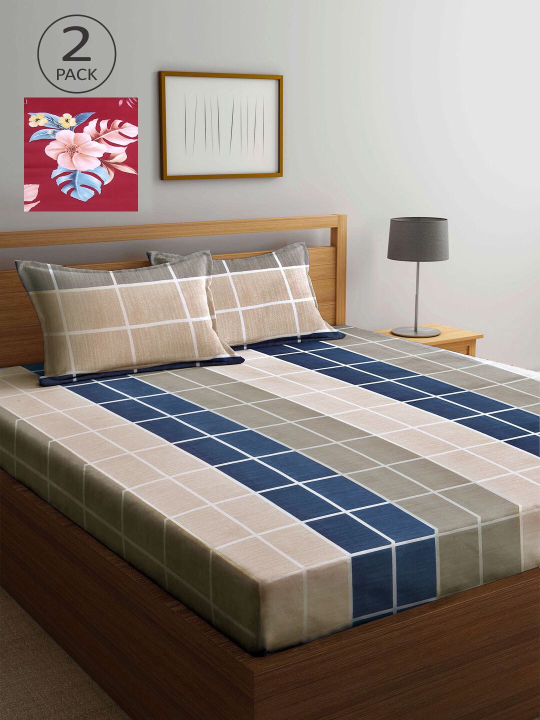 

KLOTTHE Beige & Maroon Geometric 210 TC 2 King Bedsheet with 4 Pillow Covers