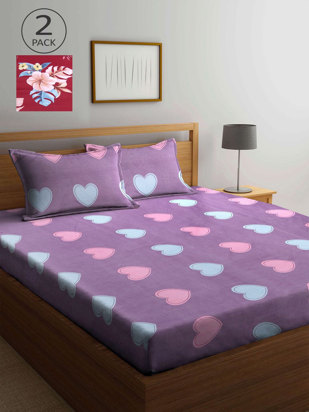 

KLOTTHE Lavender & Maroon 210 TC 2 King Bedsheet with 4 Pillow Covers