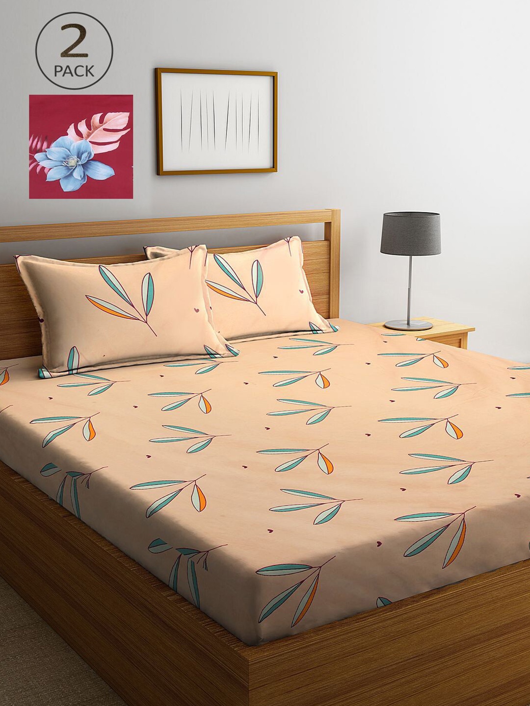

KLOTTHE Beige & Maroon Floral 210 TC 2 King Bedsheet with 4 Pillow Covers