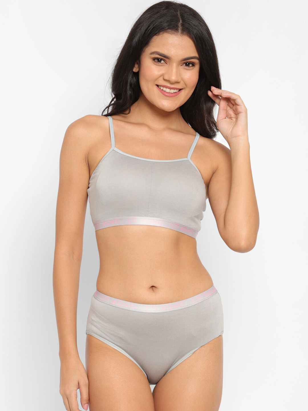 

N-Gal Women Grey Solid Lingerie Set