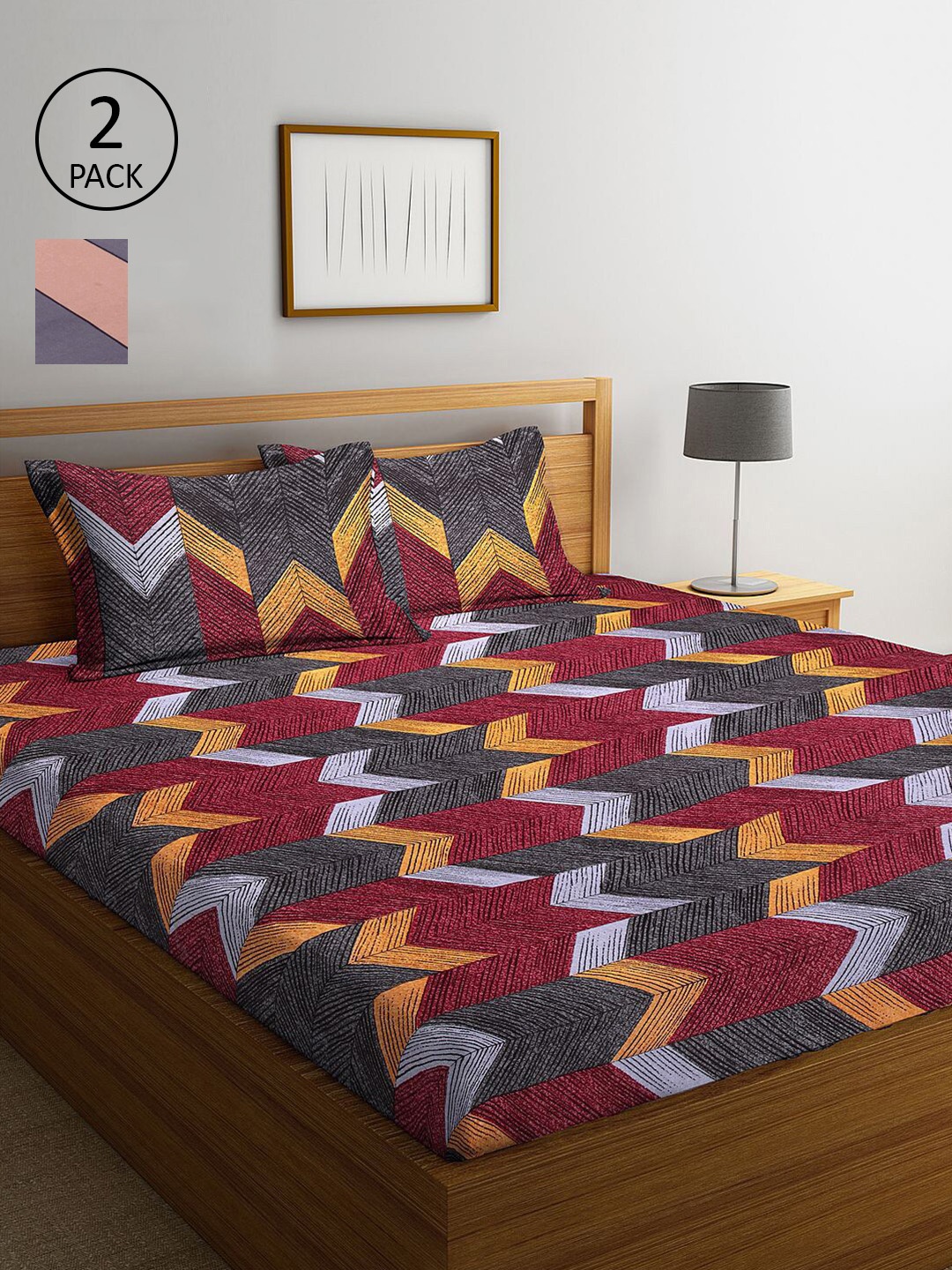 

KLOTTHE Brown & Grey Geometric 210 TC 2 King Bedsheet with 4 Pillow Covers