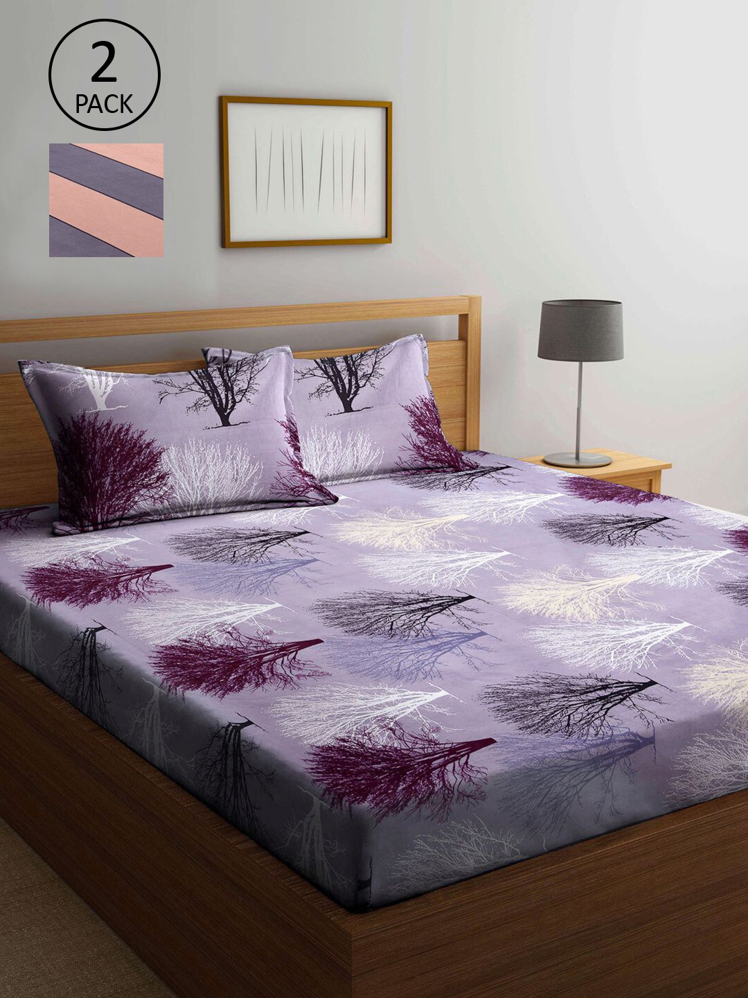 

KLOTTHE Lavender & Pink Floral 210 TC 2 King Bedsheet with 4 Pillow Covers