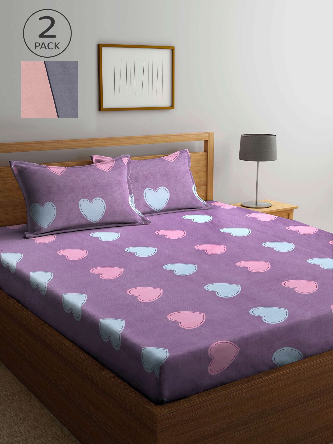 

KLOTTHE Purple & Pink 210 TC 2 King Bedsheet with 4 Pillow Covers