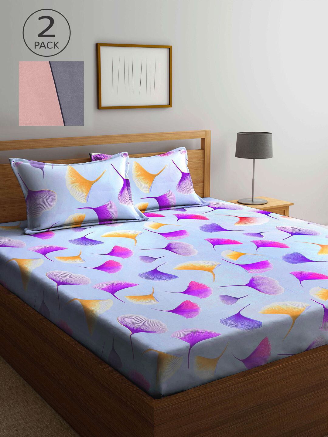 

KLOTTHE Blue & Pink Floral 210 TC 2 King Bedsheet with 4 Pillow Covers