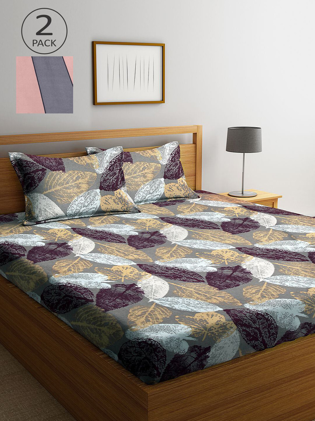

KLOTTHE Grey & Pink Floral 210 TC 2 King Bedsheet with 4 Pillow Covers